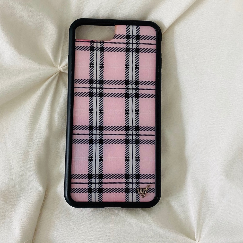 pink plaid wildflower case (for iPhone 8 Plus)